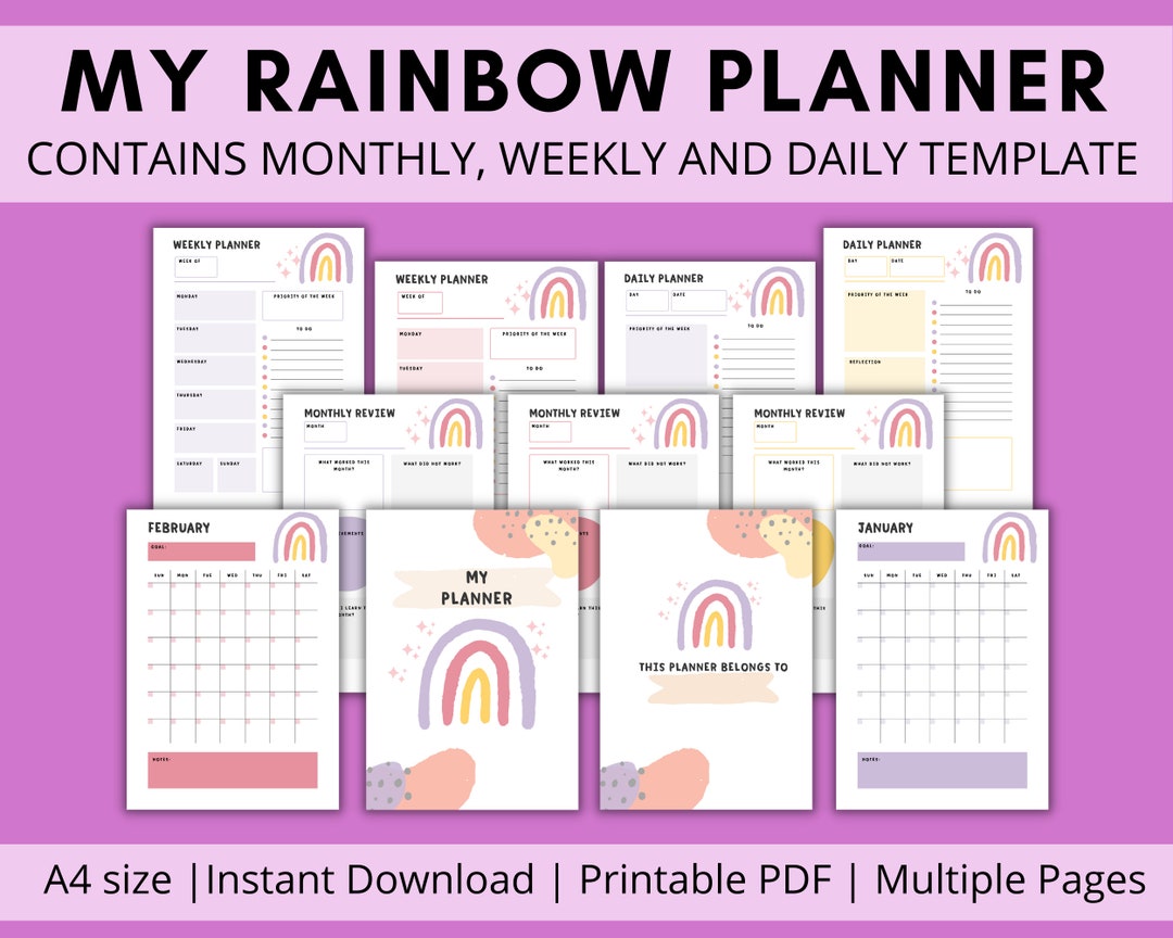 Printable Rainbow Planner as Gift Ideas for Kids Colorful Life Planner ...