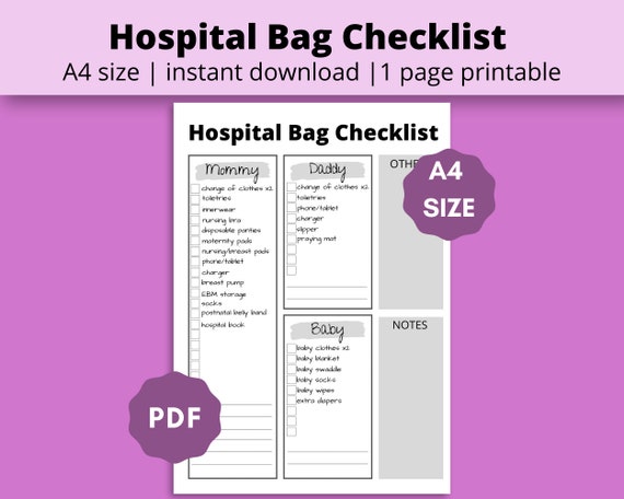 Printable Hospital Bag Checklist Maternity Planning - Etsy