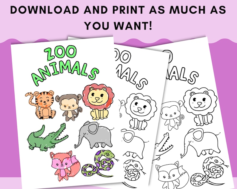 Printable Coloring Page Zoo Animal Kids Coloring Pages, Zoo Animal Art