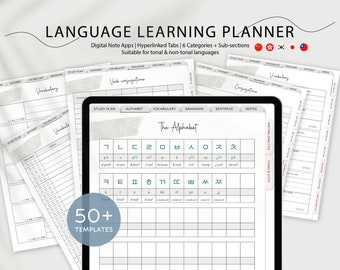 Language Learning Digital Journal Planner | Language Study Notebook | Vocabulary Workbook | Study Korean Chinese Japanese French Spanish