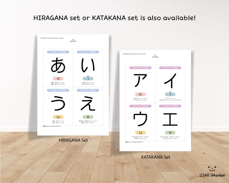 Japanese HIRAGANA KATAKANA Flashcards Set | Japanese Study (additional ...
