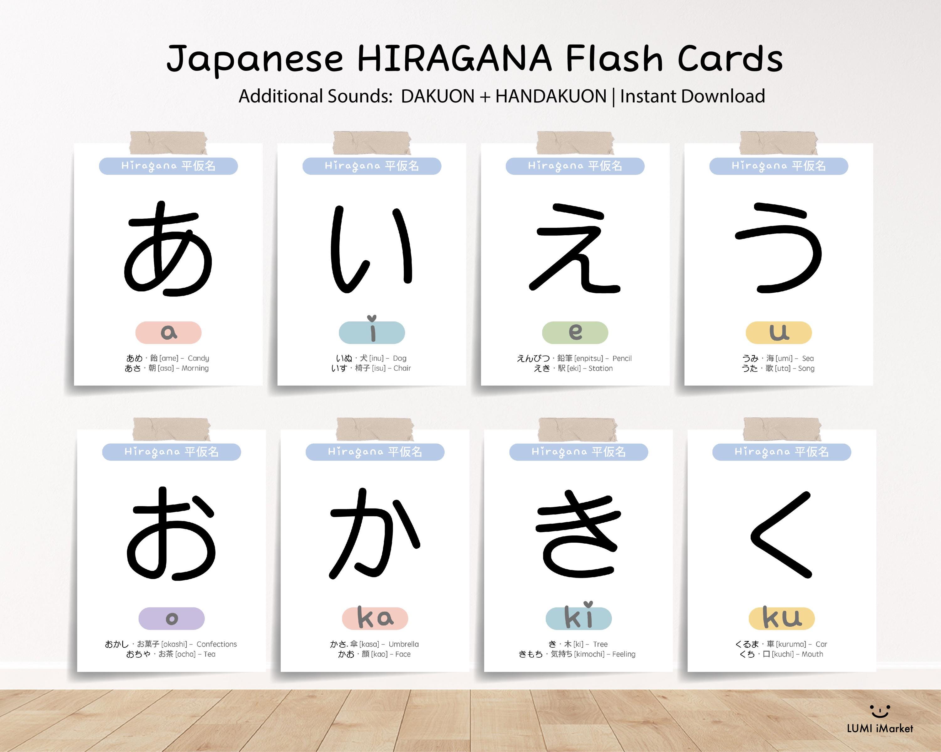 Japanese HIRAGANA Flashcards Japanese Study additional Sounds 