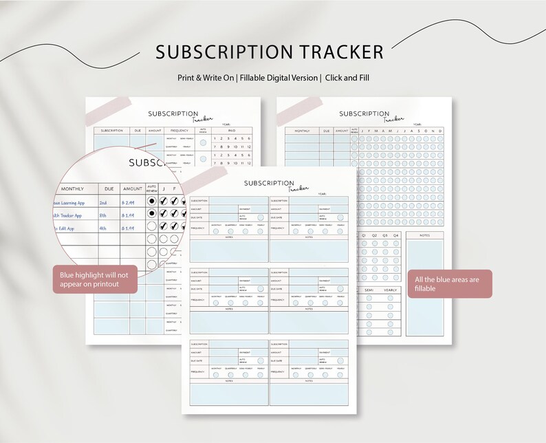 Subscription Tracker: Printable Bill Payment Checklist (fillable PDF ...