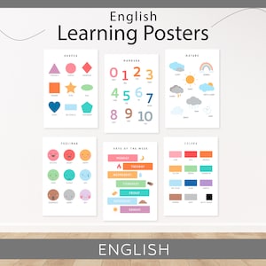 6 carteles educativos en inglés / carteles de aprendizaje / conjunto de 6 carteles educativos / imprimibles de educación en el hogar / descarga digital