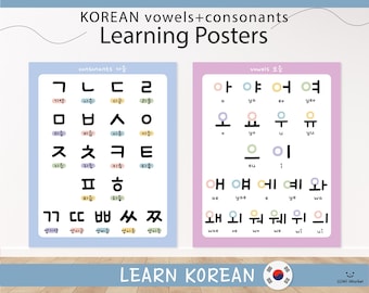 Korean Alphabet Posters : Vowels and Consonants (Set of 2) | Learning Posters | Homeschool Montessori Printables