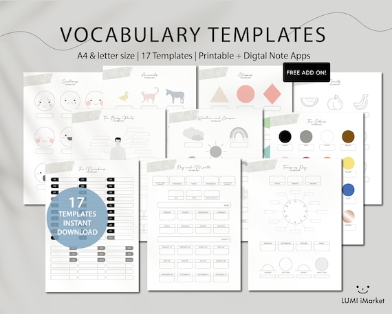 GRAPHICS Vocabulary Templates Printable Worksheet | Vocabulary Practice | Language Study Planner | Study Korean, Chinese, Japanese & French