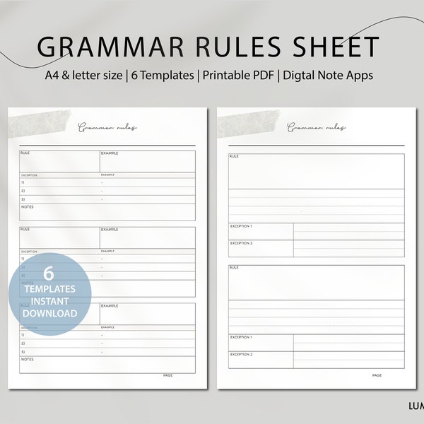 Grammar Rules List | Grammar Worksheet | Language Study Planner | Grammar Rules Printables | Study Korean, Chinese, Japanese & French