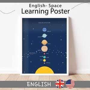 Solar System Learning Poster | Space & Solar Planets Poster | English Montessori Materials | Homeschool Resources | PRINTABLE