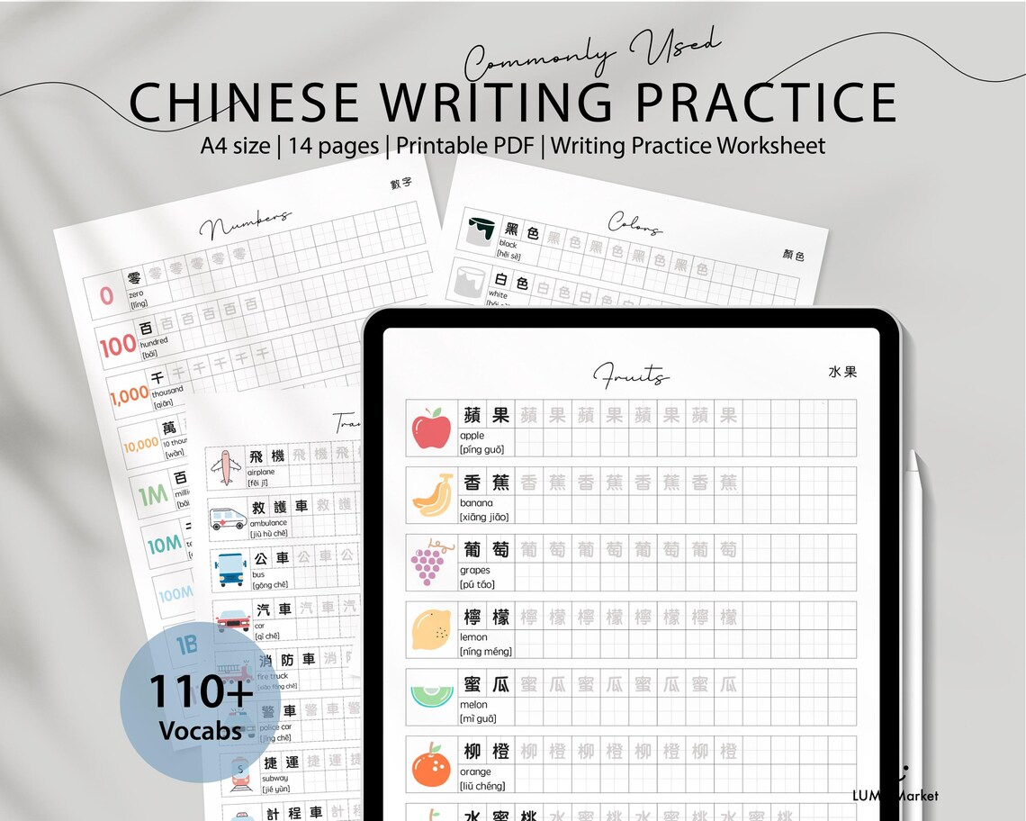 110+ Chinese Words Writing Practice Sheet | Vocabulary Worksheet ...