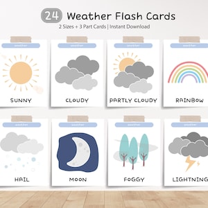 Tarjetas con imágenes del clima / Gráficos del clima / Materiales Montessori / Recursos para la educación en el hogar / Póster para el aula / Descarga digital / MATERIALES IMPRIMIBLES