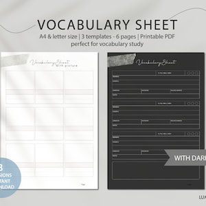 Advanced Vocabulary sheet | Note Template |Vocabulary List Printable|Language Study Planner|Language Study|Study Korean, Chinese, Japanese