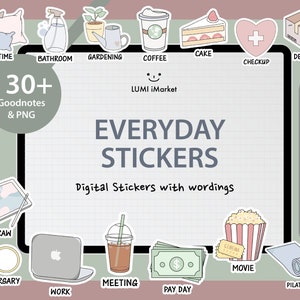 132+ Everyday Sticker Pack | Cute GoodNotes Digital Planner Stickers | PNG Stickers | Everyday Life |  Daily Icons PNG & Pre-Cropped