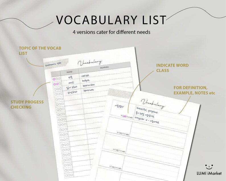 Vocabulary List, Language Learning, Korean Vocabulary, Vocabulary sheet