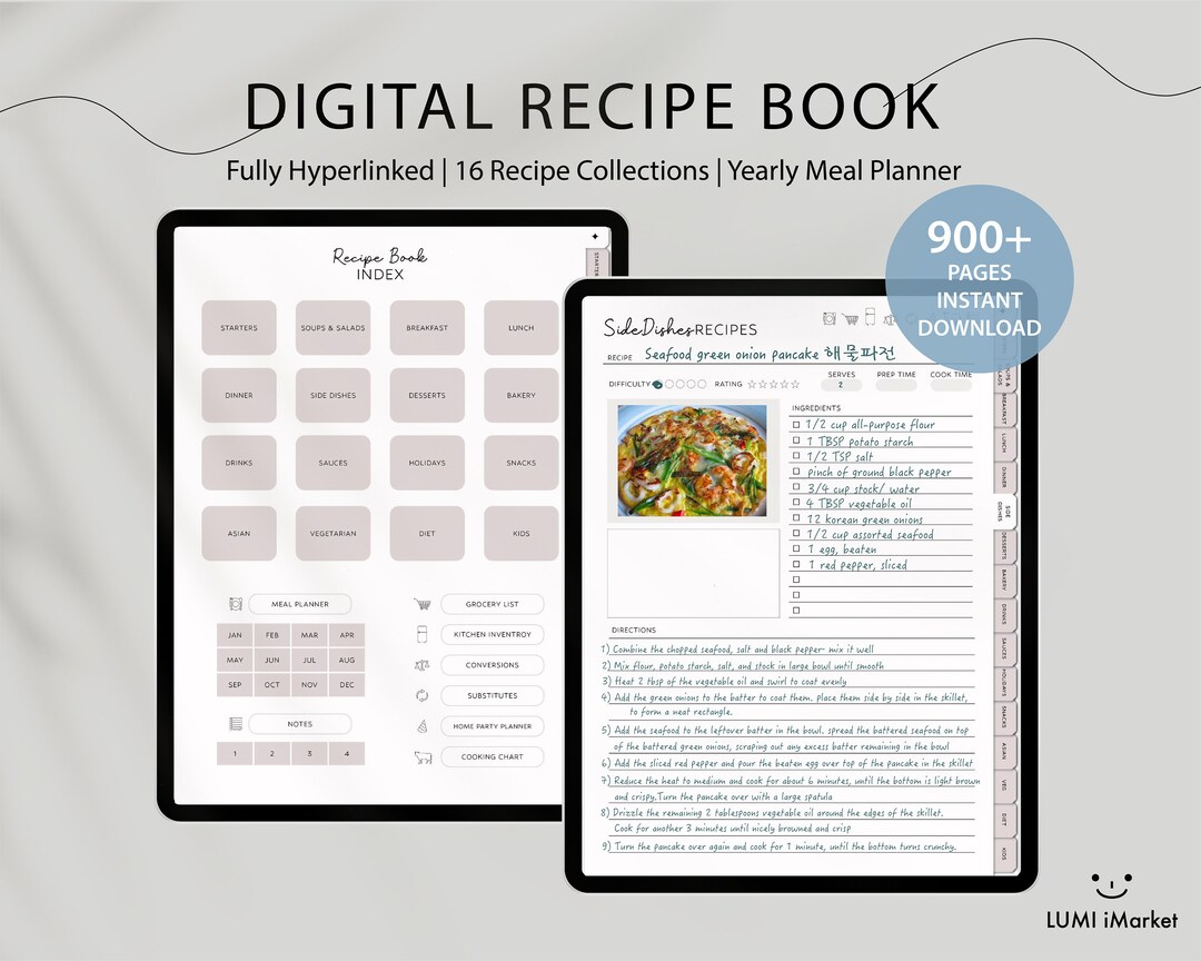 Digital Recipe Book Template Digital Meal Planner Recipe Book Cookbook ...