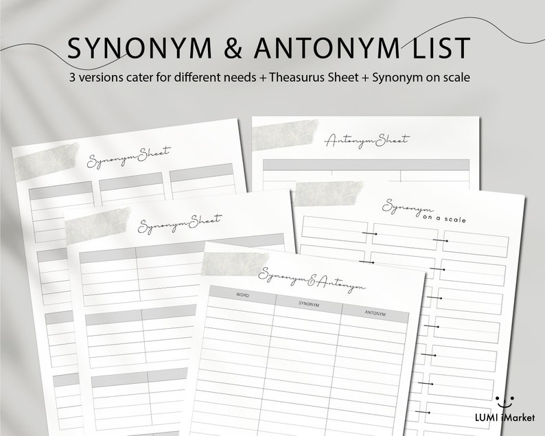 Synonym Antonym List | Printable Note Inserts | Vocabulary Worksheet ...