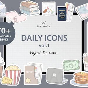 70+ Daily Sticker Pack vol.1 | Cute GoodNotes Digital Planner Stickers | PNG Stickers | Everyday Life |  Daily Icons PNG & Pre-Cropped