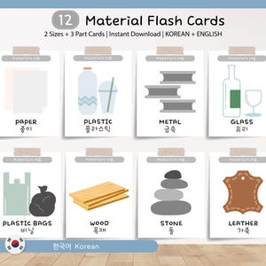 Flashcards bilíngues coreano-inglês | Flashcard fofo | Materiais Montessori | Recursos para educação domiciliar | Pôster para sala de aula | IMPRIMÍVEIS