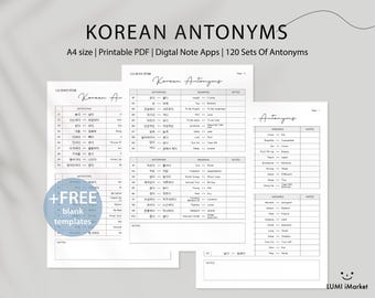 240 Korean Antonyms Vocab List | Study Korean | Vocabulary Worksheet Printable | Korean Vocabularies | Commonly Used Korean| Topik