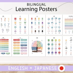 10 carteles educativos bilingües inglés-japonés / Juego de 10 carteles educativos / Imprimibles Montessori para educación en casa / Aprendizaje de japonés