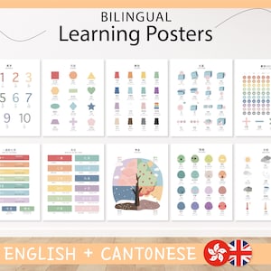 10 zweisprachige englisch-kantonesische Lernposter | 10er Lernposter | Hausschule Montessori Printables | mit Betonungen
