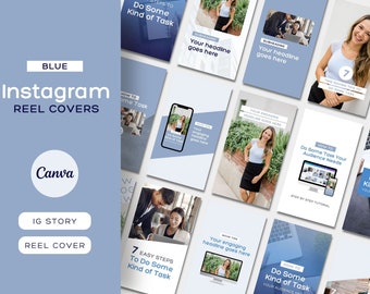 Instagram Reel Cover Templates for Business Bloggers & Coaches | Blue Social Media Canva Templates BLU001