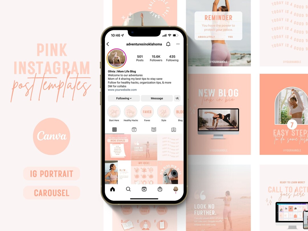 Instagram Templates Canva Pink | Instagram Post Templates Canva Coach ...