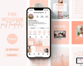 Instagram Templates Canva Pink | Instagram Post Templates Canva Coach | Pink Fitness Social Media Posts | PNK002