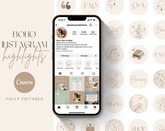 Boho IG Highlight Covers | Neutralne ikony Instagrama | Szablon Canva dla Instagram Highlights | ERT001