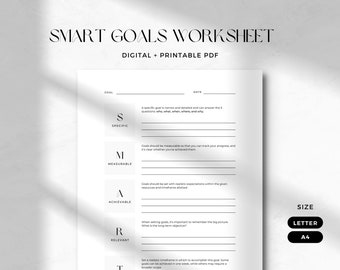 Smart Goal Planner Worksheet | Smart Goal Template | Goal Setting Worksheet | Planner Insert | Printable & Fillable PDF | Minimalist