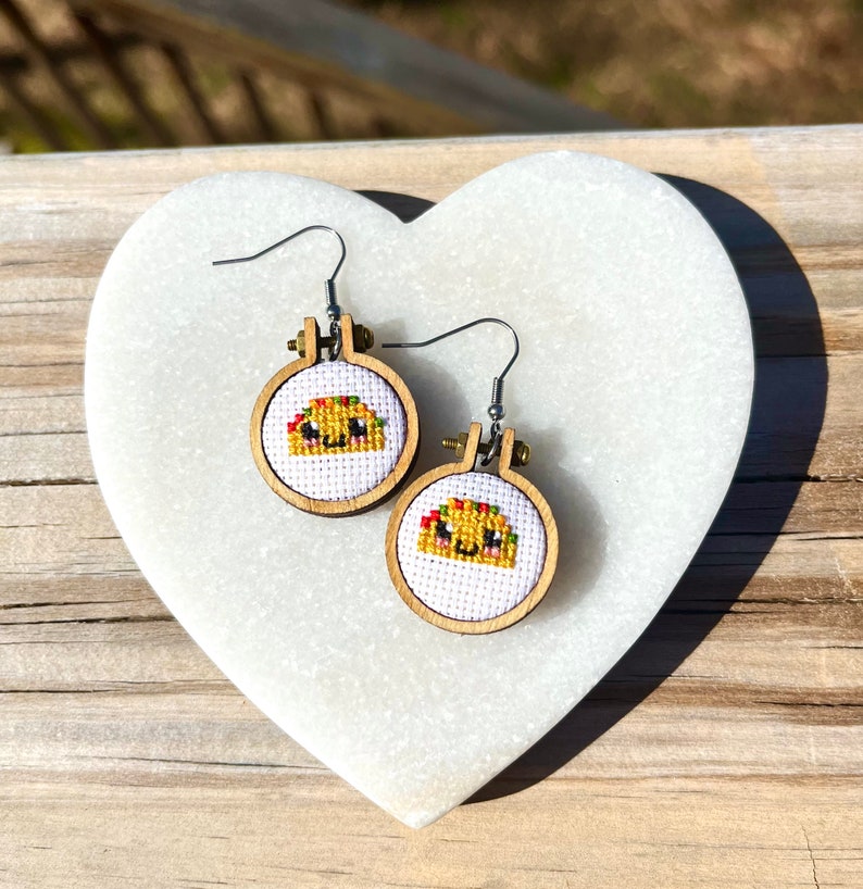Cross Stitch Earrings Mini Embroidery Hoop Cactus Mushroom Etsy