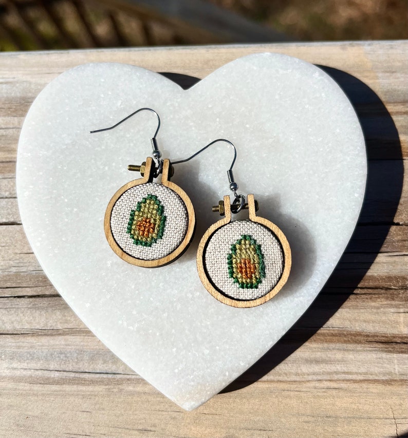 Cross Stitch Earrings Mini Embroidery Hoop Cactus Mushroom Etsy