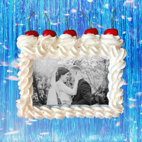 Fake Cake Photo Frame 4x6 8x10 - Whipped Cream & Cherries - Valentine, Wedding, Couple gift