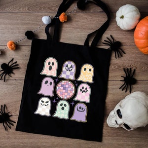 Disco Ball Ghouls Tote Bag, Halloween Tote Bag, Fall Ghost Shopping Bag, Spooky Gifts, Eco Friendly Halloween Bag, Candy Tote Bag, Ghost Bag