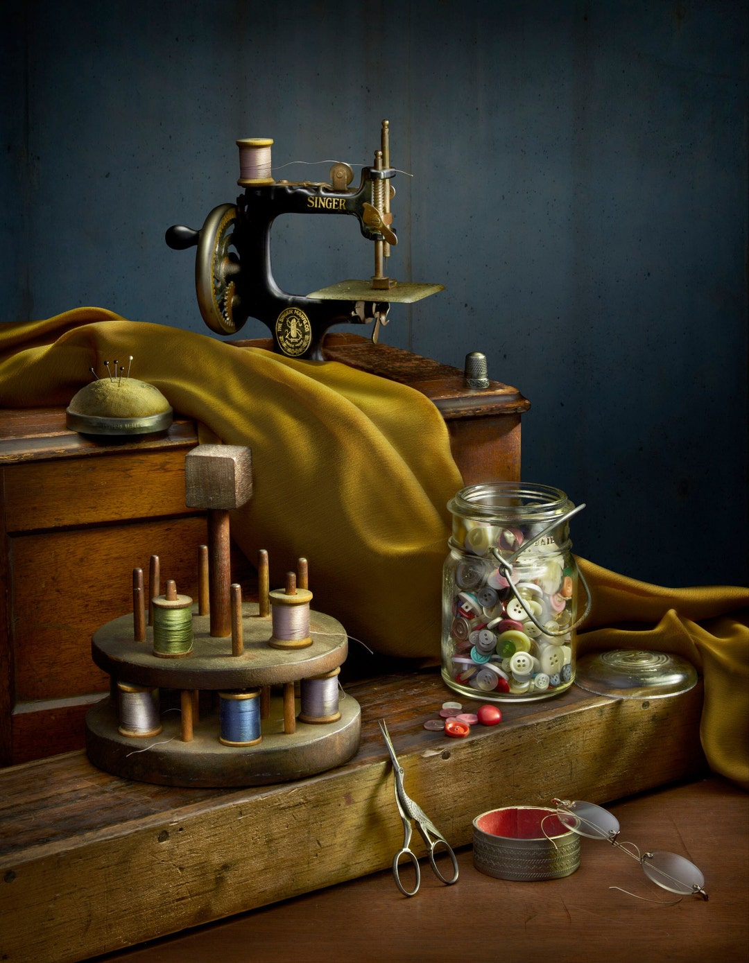 Vintage Singer Sewing Machine Light Painting Photography Canvas Print