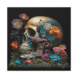 Matte Canvas, Stretched, 1.25" - Floral Memento Mori Skull: A Uniquely Beautiful Way to Remember Our Mortality