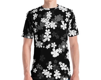 Black and white floral pattern men's t-shirt