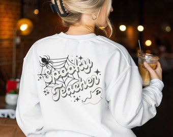 Sudadera de Halloween para maestros, Regalos para maestros, Suéter Spooky Vibes, Sudadera retro, Suéter para maestros de Halloween, Suéter para maestros lindos fantasmas