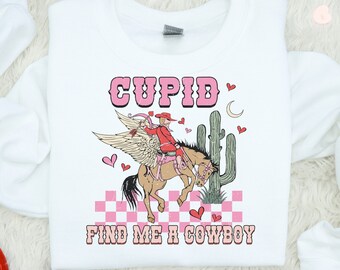 Sudadera Cowboy Valentines Day, Suéter De Cupido Divertido, Western Valentine, Cupid Crewneck, Lindo Regalo San Valentín, Cowboy Retro Love