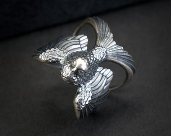 Anello per uccelli con rondine regolabile in argento sterling S925, rustico antico, anello per uccelli, gioielli per uccelli, rondine d'argento, anello animale, gioielli di rondine