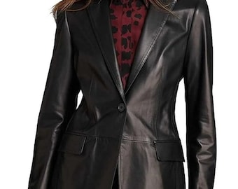 Handmade leather blazer, Women's leather blazer, leather blazer women, black leather blazer, fitted leather blazer women, women's blazer,