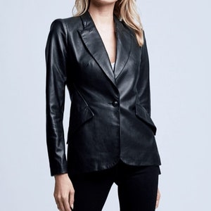 Customize leather blazer, Women&#39;s leather blazer, leather blazer women, black leather blazer, fitted leather blazer women, formal blazer