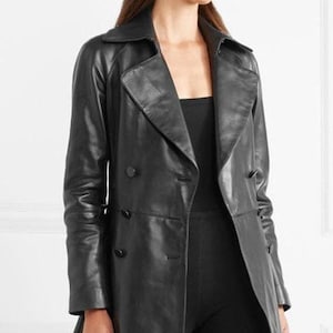 Handmade leather blazer, Women&#39;s leather blazer, leather blazer dress, black leather blazer, A line leather blazer, double breasted blazer,