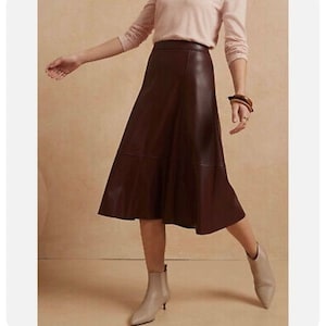 Handmade leather skirt, Burgundy leather skirt, women&#39;s leather skirt, midi leather skirt, leather A line skirt, leather long midi skirt,