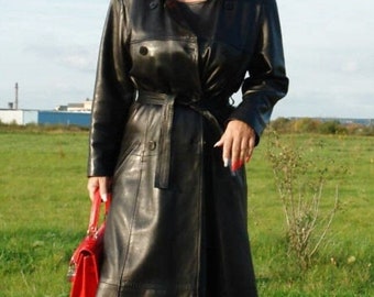 Handmade Genuine Leather Trench Coat, Women's Double Breasted Long Coat, Women's leather coat, women's Coat