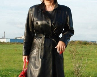 Handmade Genuine Leather Trench Coat, Women's Double Breasted Long Coat, Women's leather coat, women's Coat