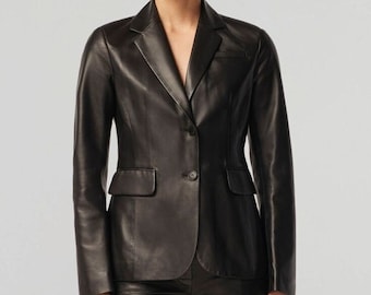 Handmade leather blazer, Women's leather blazer, leather blazer women, black leather blazer, fitted leather blazer women, women's blazer,