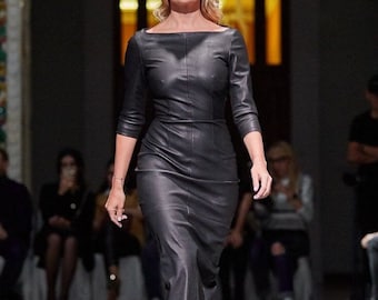 Vestido de cuero negro para mujer hecho a mano, vestido tubo de piel de cordero para mujer, vestido sexy para mujer, vestido de cuero