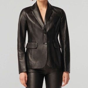 Handmade leather blazer, Women&#39;s leather blazer, leather blazer women, black leather blazer, fitted leather blazer women, women&#39;s blazer