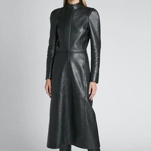 Handmade leather dress, women&#39;s leather dress, Black leather dress, leather mock neck dress, cocktail leather dress, long leather dresses,