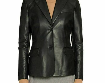 Handmade leather blazer, Women's leather blazer, leather blazer women, black leather blazer, fitted leather blazer women, women's blazer